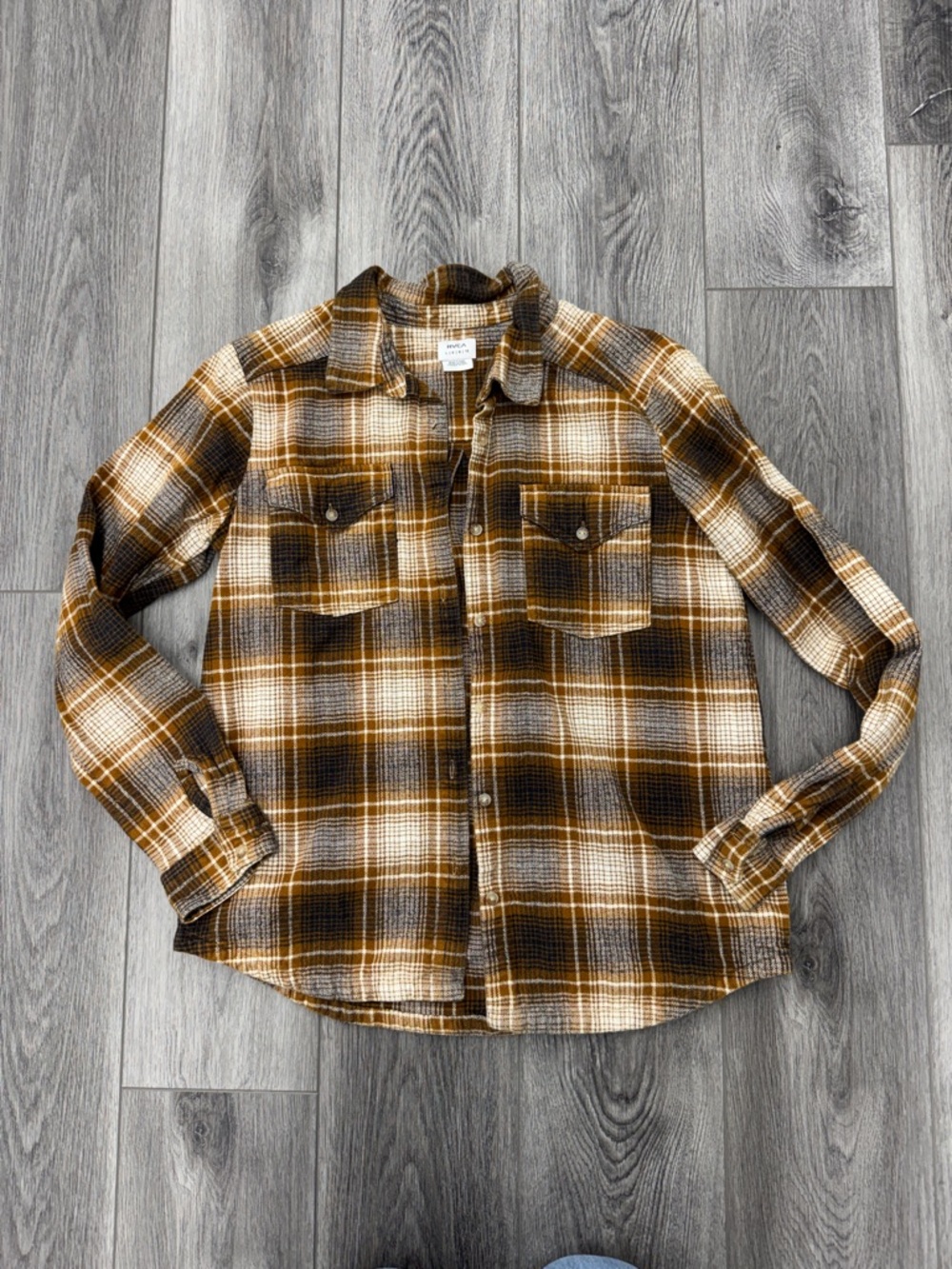 RVCA Brown and White Plaid Button-Down Shirt
